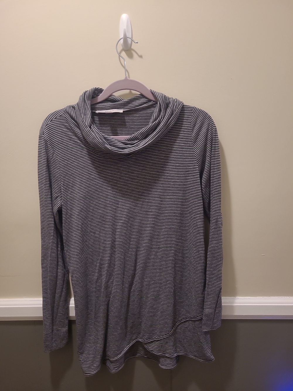 LOFT Striped Cowl Neck Top Women Medium Navy White Long Sleeve Knit Pullover